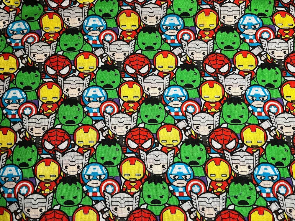 Marvel Avengers Kawaii Stacked Cotton Fabric 2/3 yard | Destash